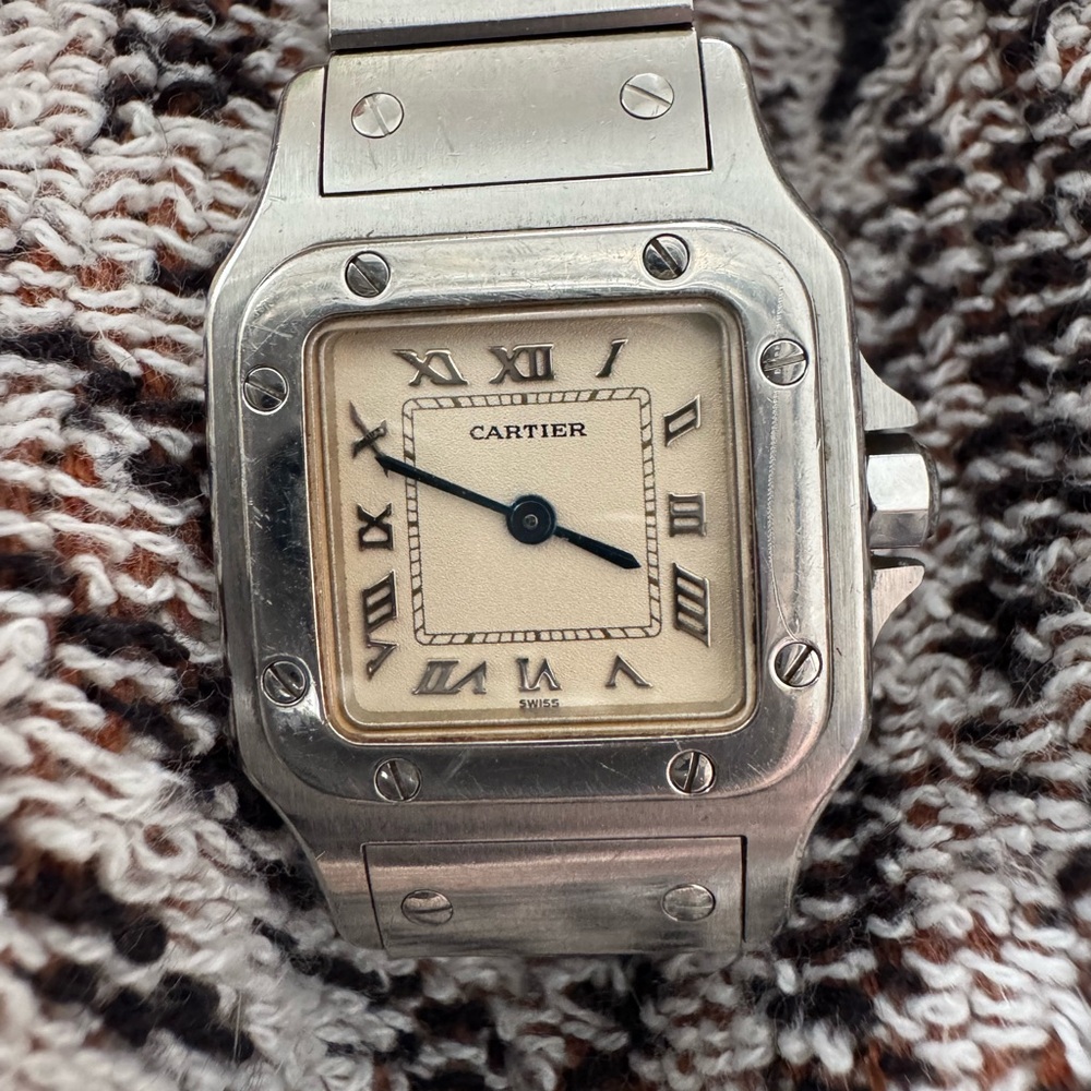 Cartier Santos De Cartier Stainless Steel Gablee Sapphire Crystal Small Watch